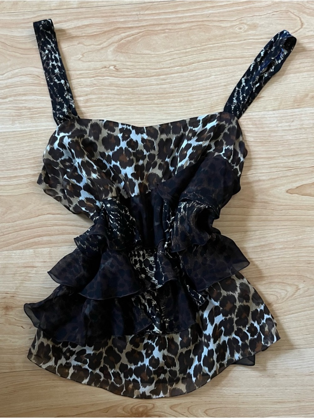 y2k vintage 100% silk tiered cheetah print cami tank top Express size L